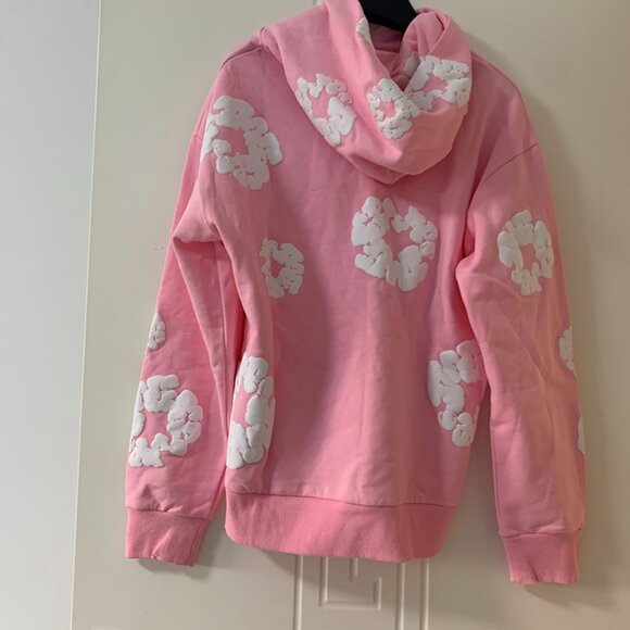 Denim Teardrop Cotton Pink Print Unisex Hoodie - Picture 6 of 8